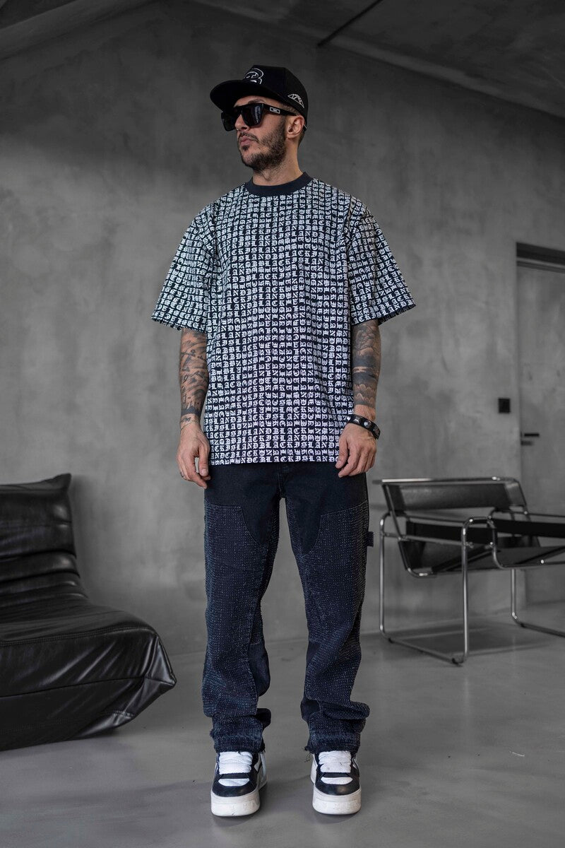 თეთრი მაისური შავი იეროგლიფებით – Full Print Statement T-Shirt, მოდური და ხარისხიანი ზედა მამაკაცისა და ქალისთვის, შესანიშნავი საჩუქარი. ტეთრი შავი იეროგლიფებით